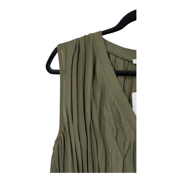 DR2 by Daniel Rainn top crinkle pleated v neck blouse green size Large L - Picture 2 of 6
